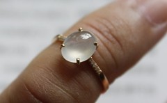 Size 5 3/4 Certified Natural Grade A Icy White Jadeite JADE Diamond 18K Ring