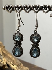 56. Vintage SJ Sterling 925 Double Blue Topaz Dangle Hook Earrings 8.6g, 45mm
