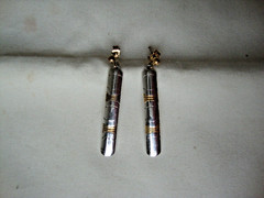 VINTAGE RETRO MOD TWO-TONE SILVER/GOLD STERLING SILVER 925 DANGLE STUD EARRINGS