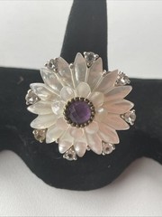 Echo of the Dreamer Moon Flower Ring Pendant MOP Amethyst Topaz Sterling Sz 9.75