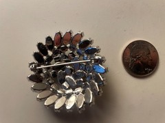 Stunning Marquise Shape Enamel and Round Rhinestones Brooch Excellent Preowned
