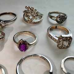 Huge Lot Of 35 Silvertone Costume Vintage Rings Various Sizes Mixed