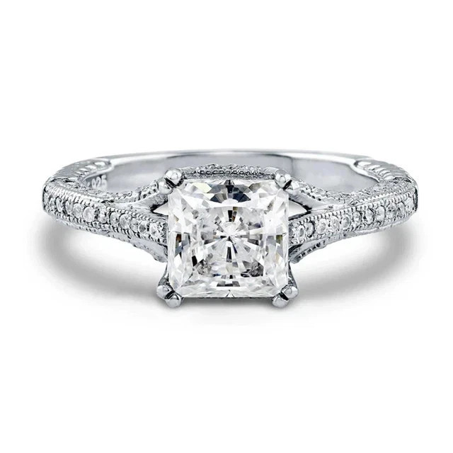 2Ct Moissanite Princess Cut White Engagement Ring 14K White Gold Plated