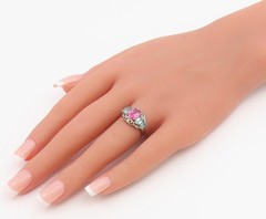 925 Sterling Silver Vintage Ring Aquamarine & Pink Topaz Band Sz 6 RG36874
