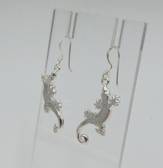 VTG 925 Gecko Lizard Earrings 1.5in Drop Sterling Silver 3gtw White MOP Inlay