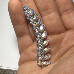 Rare B David Rhinestone Blue Feather Leaf Brooch Pin With ClipOn Earrings SET!￼￼