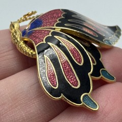 Vintage Cloisonne Butterfly Brooch Pin Enamel Multicolor 1.75in Gold Tone