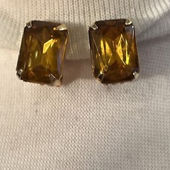 Vintage Czech Large Topaz Amber Faceted Crystal Bead Necklace Clip Earrings Set