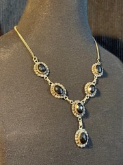 Vintage .925 Sterling Silver and Black Onyx Gothic Bib Necklace