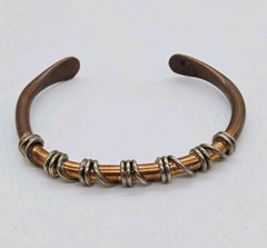 Copper Cuff Bracelet Twisted Wire Wrap Adjustable Southwestern signed DS 6.25 in
