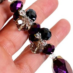 Handmade Faceted Irridescent Purple Crystal Bead Statement Necklace Large Oval