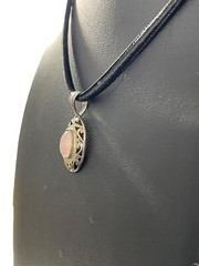 Jezlaine Rose Quartz Sterling Silver 925 Pendant Necklace on Black Cord Vintage