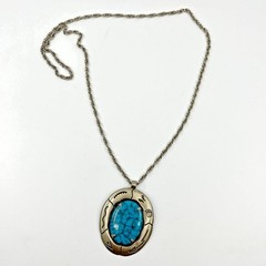 VTG Bell Trading Nickel Silver Tone Post Turquoise Cabochon Southwestern Pendant