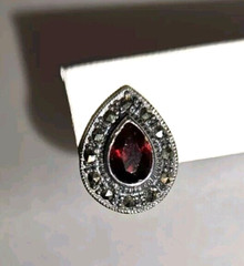 Vintage Sterling 925 & Pear Shape Garnet & Marcasite Post Earrings Thailand