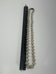 Vintage Chinese Red Knot Celadon Jade Bead Necklace 24” W/ Silver Clasp