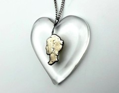 Vintage Mercury Dime Lucite Heart Necklace Sterling Silver 18” Chain Sweetheart