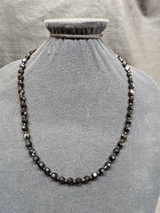Vintage Black Glass Bead Necklace Classic Retro Gothic Emo Long ~24″