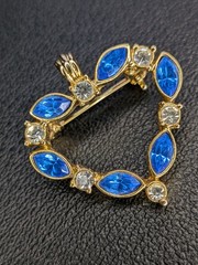 Vintage Gold Tone Heart Shaped Pendant – Blue and Clear Gemstones