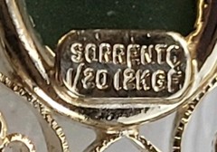 Title Vintage Sorrento 1/20 12KT Gold Filled Green Cabochon Filigree Pendant