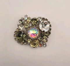 Vintage Rare Unsiged Hobe AB Faceted Inverted Glass W/Yellow, Grey, Clear Brooch