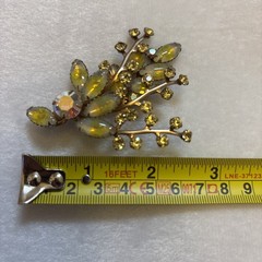 Vintage MCM Retro Large Flower Spray Brooch w Rhinestones and Glass Navettes