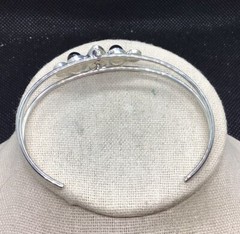 Vintage Silver Tone Costume Black Yellow & Clear Stone Cuff Bracelet 7″ F595