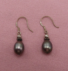 Vintage Sterling Silver Earrings Real Gray Pearl 1.25 inch Dangles 836b