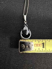 1950’s Sorrento Sterling Silver & Hematite Pendant 15.5″ Chain Filigree Accent