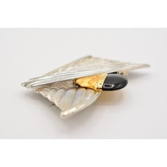 Vintage Face Abstract Pin Brooch Brushed Gold Black Silver Chunky 1980s BinAJ