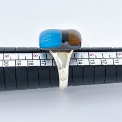 Vintage Ross Simons Sterling Silver 925 Blue Brown Black Fused Glass Ring Size 7