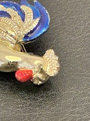 GERRY’S ROOSTER Blue Feathers BROOCH Signed ENAMEL VINTAGE 1980’s Bird Lovers