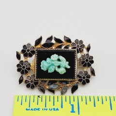 Nouveau Peking Glass Floral Victorian Mourning Brooch Style 1930s Vintage Brooch