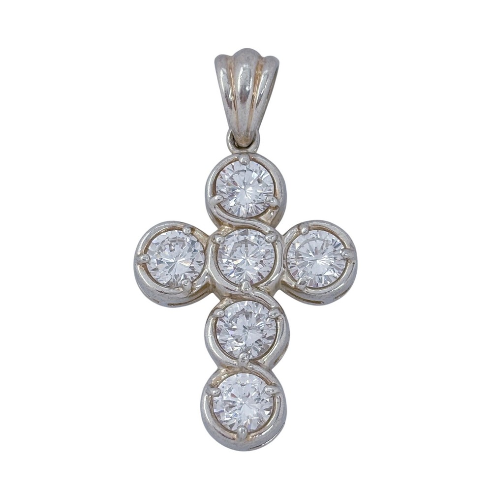 Vintage Sterling Silver 925 Cubic Zirconia Cross Pendant