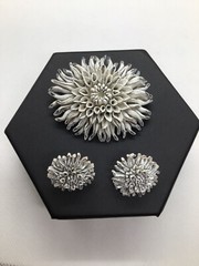 Vintage 1950’s Bubbleite Featherlight Celluloid Floral Brooch & Clip Earring Set