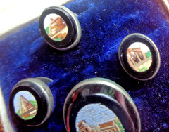 Micro Mosaic Booch & Collar Stud Button Set Italian Victorian Antique c1880s