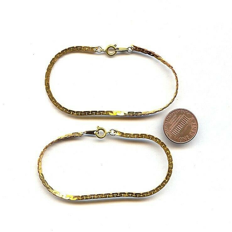 2 VINTAGE SOLID BRASS 2.5mm. BANANA CHAIN 7″ POLISHED BRACELETS X224