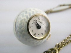 Gubelin Swiss White Guilloche Enamel Watch Necklace Sterling Silver WORKING 30g