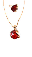 Vintage Red Crystal Choker Necklace Earrings Ring Set 13 15 In Ring Size 7 1/2