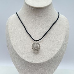 Vintage Y2K Silver-Tone Black Cord Spiral Cage Pendant & Key Chain Set Necklace