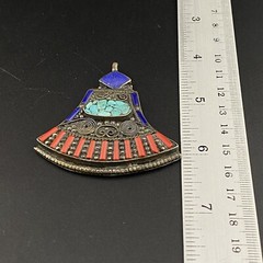 “Axe” Head Shape Masterpiece Old Ethnic Unique Tibetan Multi Colour Pendant