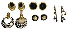 Lot of 5 Pairs of Vintage Estate Black & Gold Themed Pierced Earrings Variety