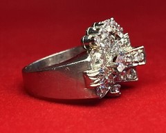 1970s Fine Platinum Over 1.5CT in Diamonds Retro Ring Size 6
