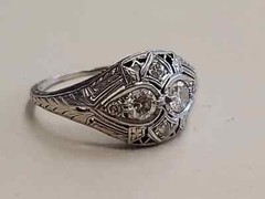 Art Deco Filigree 2.1Ct Round Lab Created Dimond Wedding Ring 14K White Gold FN