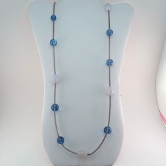 Vtg OXETTE 925 Sterling Silver Chalcedony Crystal Bead Long Necklace 35.5″ Boho