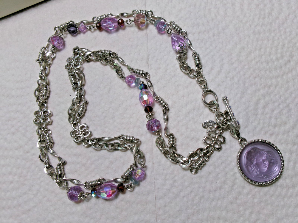 Kirk’s Folly Love Never Dies Glass Cameo Angel Pendant Silvertone chain Necklace