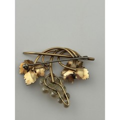 Vintage Krementz Pearl Grapes Leaf Brooch Gold Tone