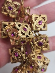 As Is Repair Vintage Retro Goldntone Pink Crystals Dangle Clip On Earrings
