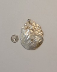 Huge Vintage Abalone Shell & Sterling Silver Pendant 925