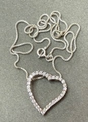 Vintage Sterling Silver CZ Open Heart Slide Pendant with Sterling 18″ Chain