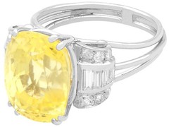 11.74Ct Ceylon Yellow Sapphire and 0.66Ct Diamond, 18k White Gold Ring